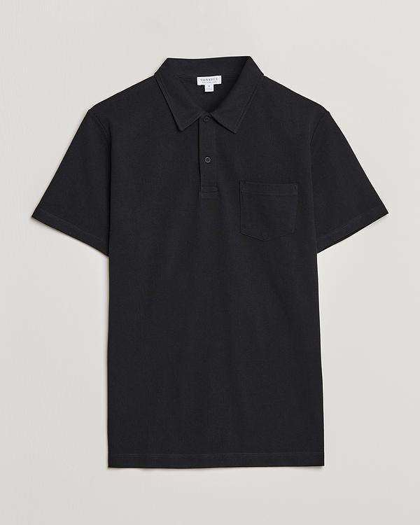 Black short sleeve polo shirt from Sunspel