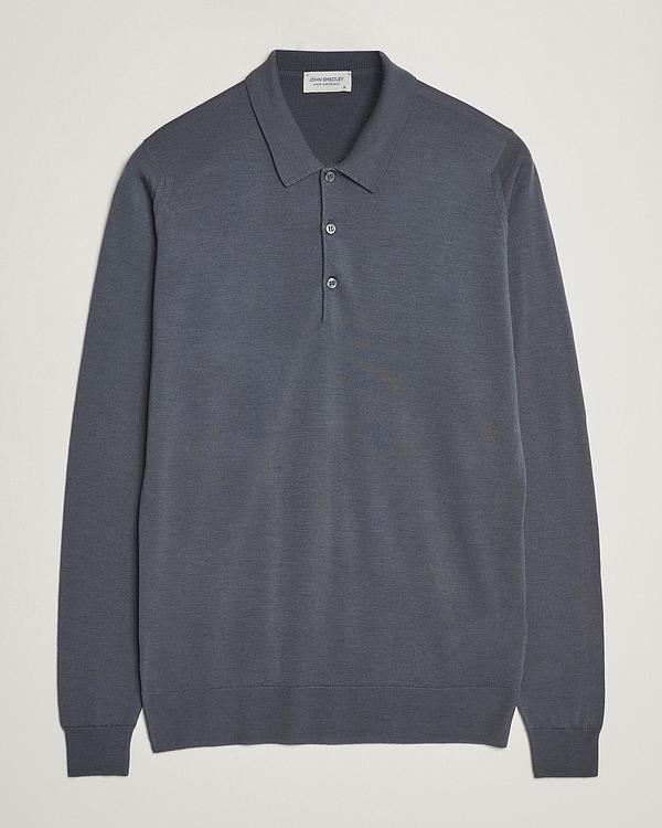 Dark grey long sleeve polo shirt from John Smedley