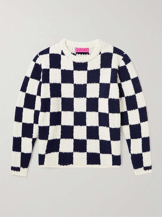 Checkered white cashmere sweater from The Elder Statesman