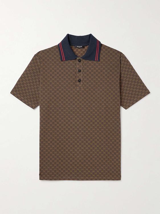 Taupe short sleeve polo shirt from Balmain