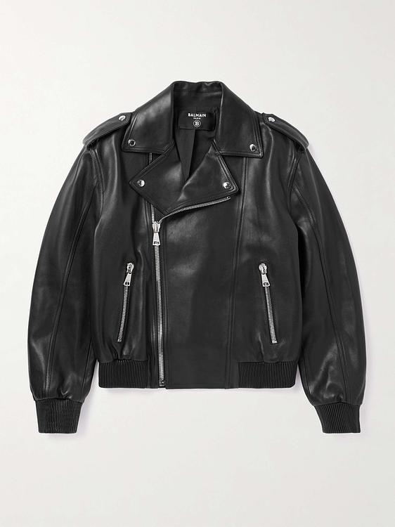 Black leather jacket from Balmain