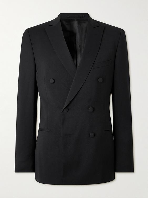 Black double-breasted tuxedo jacket from Mr P.