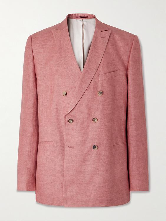 Peach double-breasted suit jacket from Mr P.