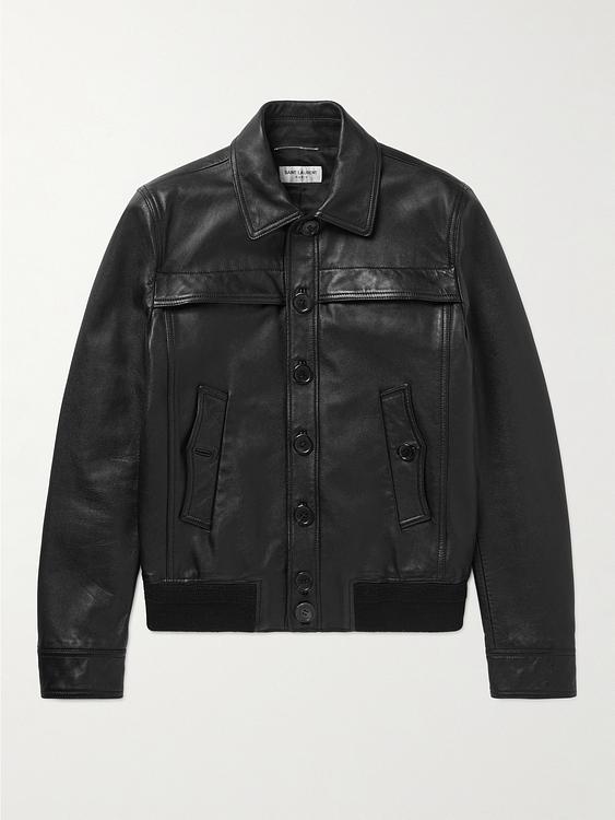 Black leather jacket from Saint Laurent