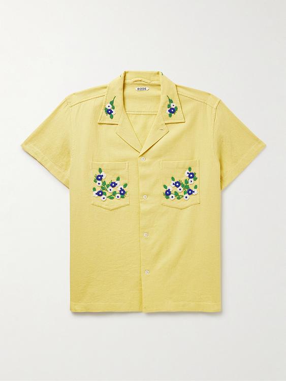 Print yellow short sleeve polo shirt from Bode