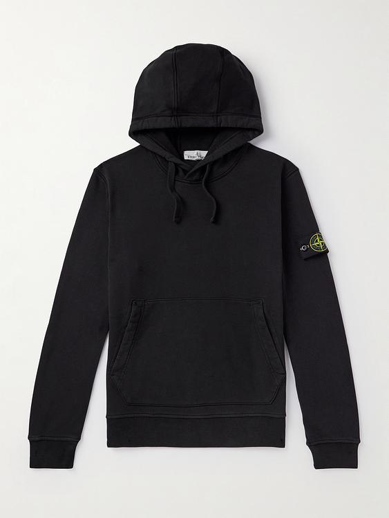 Print black hooded sweatshirt from Stone Island