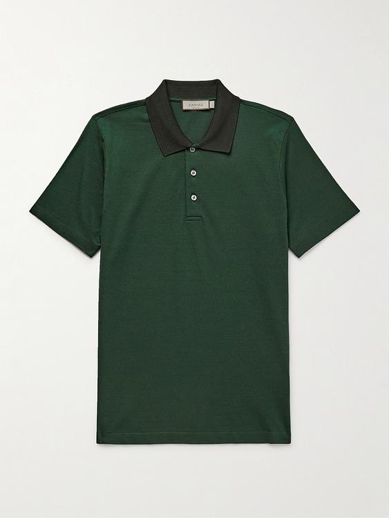 Dark green short sleeve polo shirt from Canali