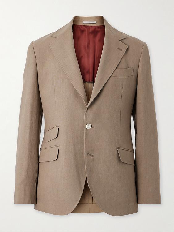 Taupe suit jacket from Brunello Cucinelli