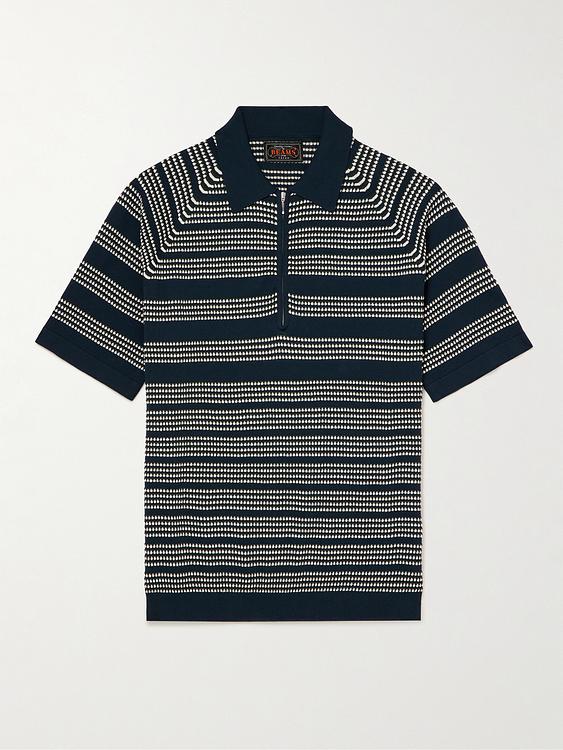 Striped black short sleeve polo shirt from Beams Plus