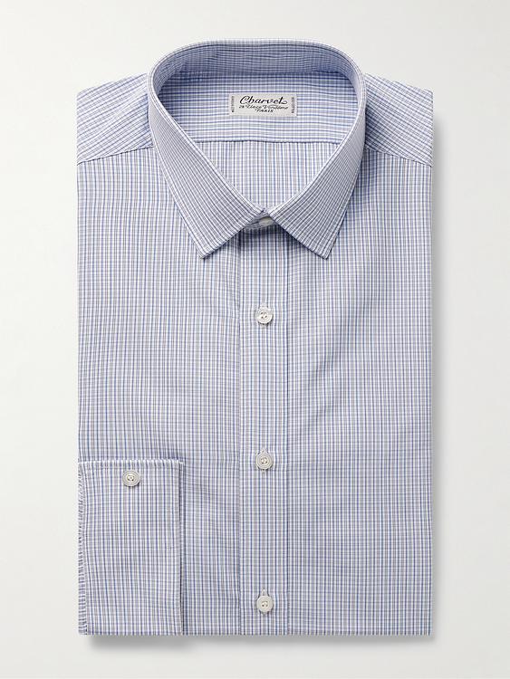 Checkered light blue business shirt from Charvet