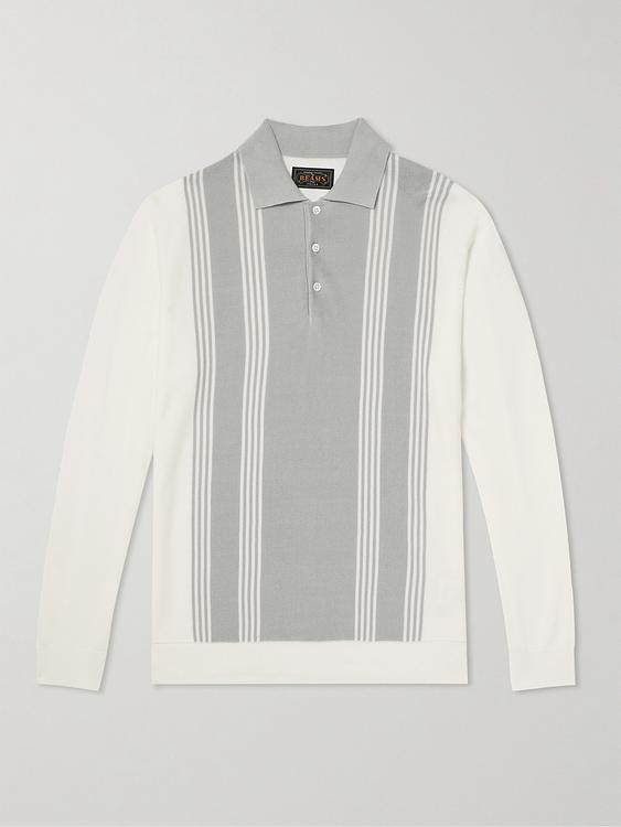 Striped white long sleeve polo shirt from Beams Plus
