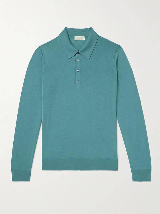 Teal long sleeve polo shirt from Piacenza 1733