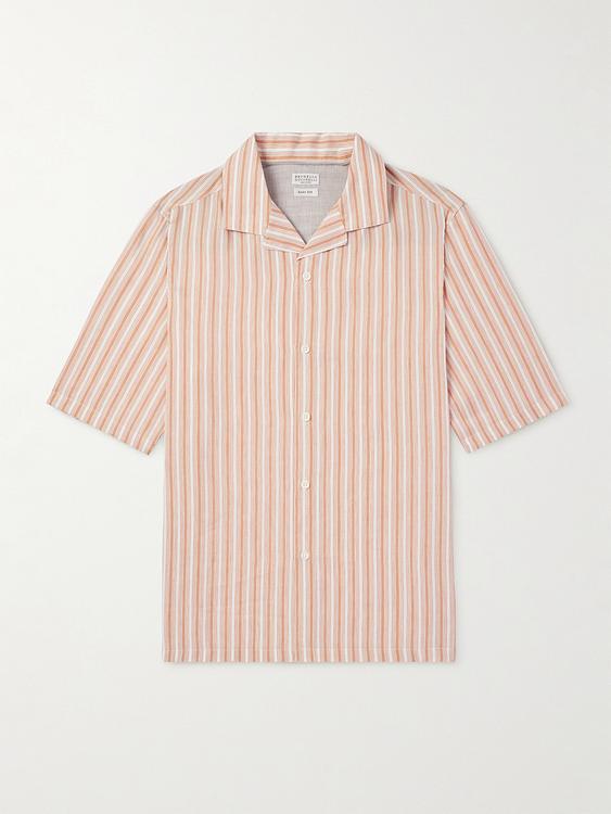 Striped light pink short sleeve shirt from Brunello Cucinelli