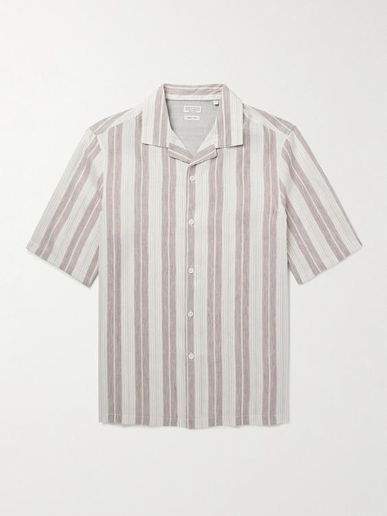 Striped white short sleeve shirt from Brunello Cucinelli
