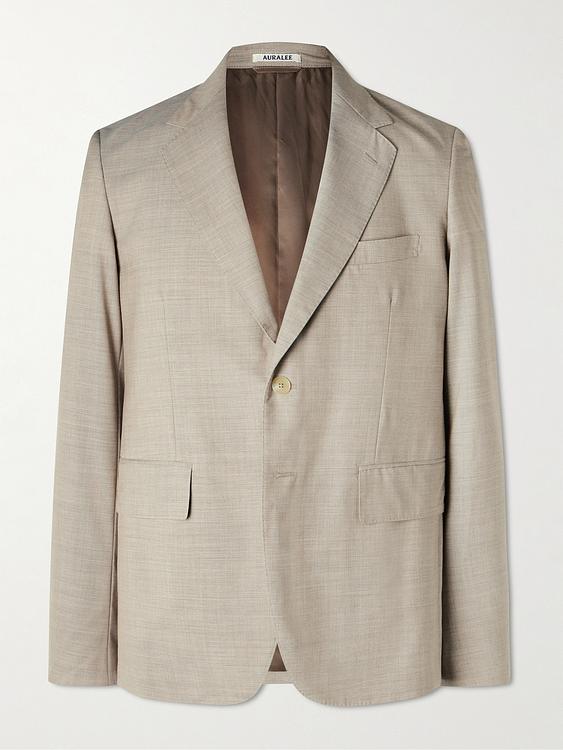 Taupe blazer from Auralee