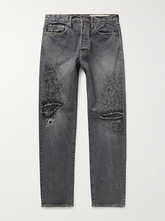 Dark grey distressed jeans from Kapital