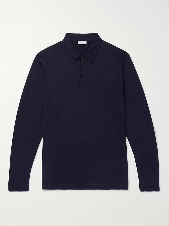 Black long sleeve polo shirt from Sunspel