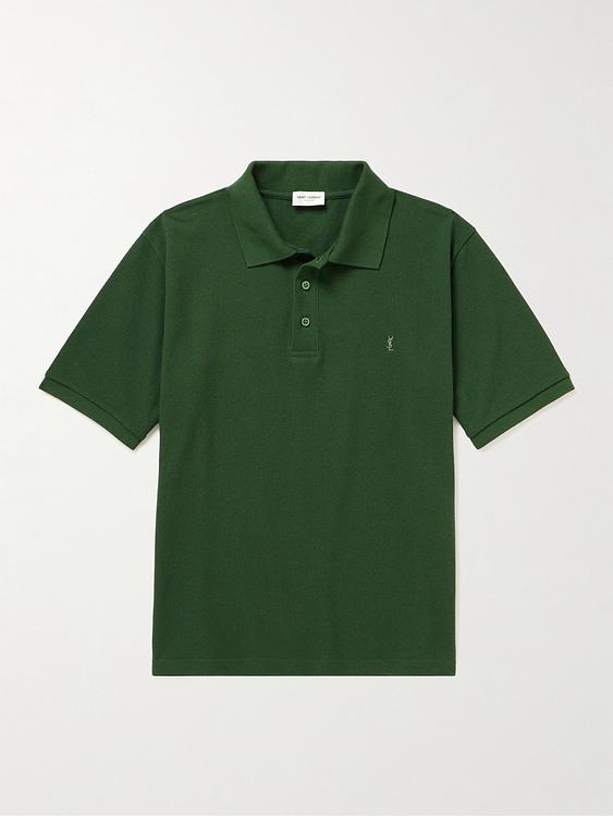 Dark green short sleeve polo shirt from Saint Laurent