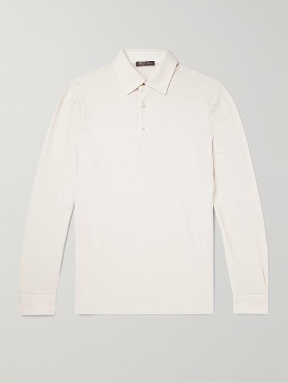 White long sleeve polo shirt from Loro Piana