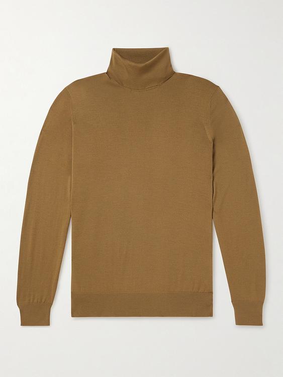 Taupe turtleneck from Loro Piana