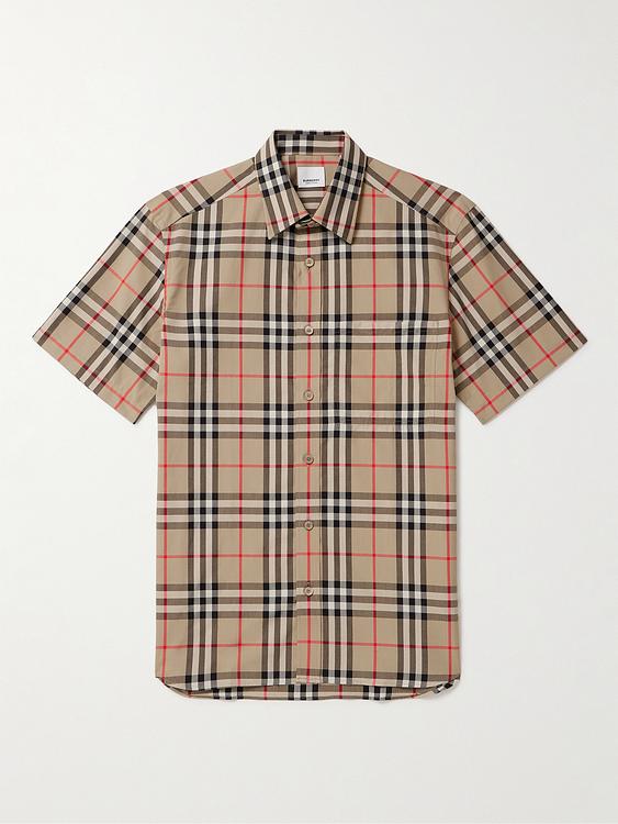 Checkered taupe short sleeve shirt from Burberry
