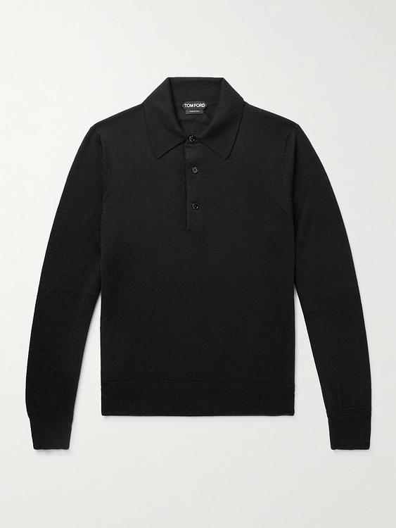 Black long sleeve polo shirt from Tom Ford