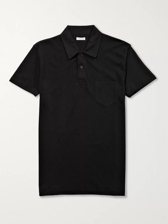 Black short sleeve polo shirt from Sunspel