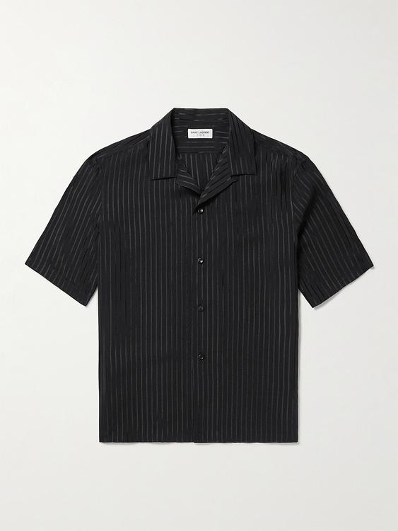 Striped black short sleeve polo shirt from Saint Laurent