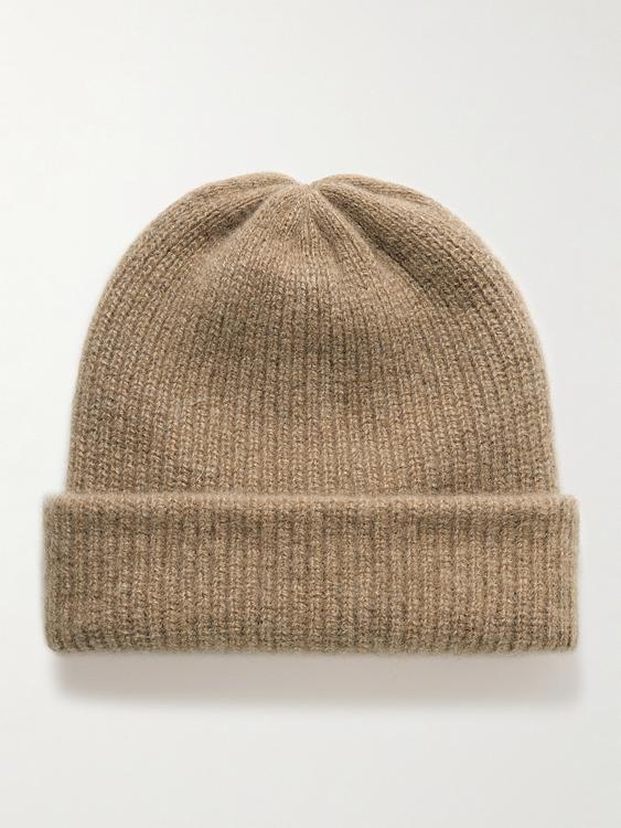 Taupe beanie from The Elder Statesman