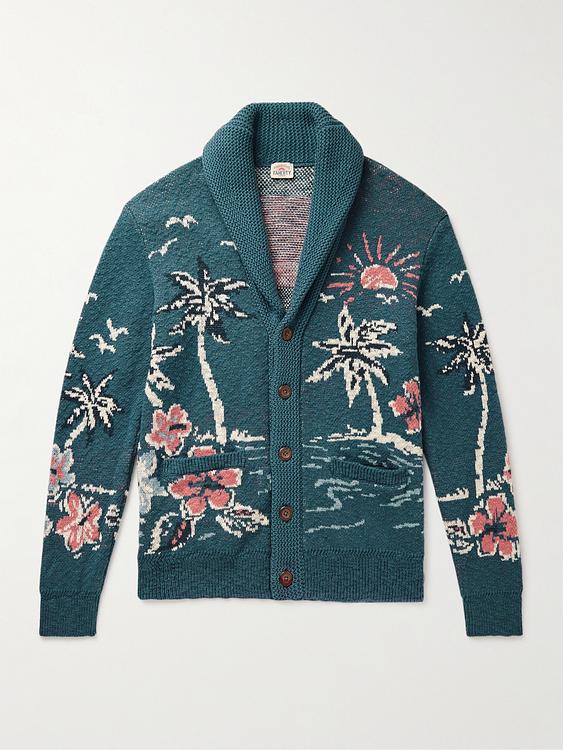 Dark blue cardigan from Faherty