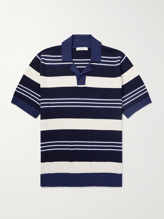 Striped dark blue short sleeve polo shirt from Mr P.