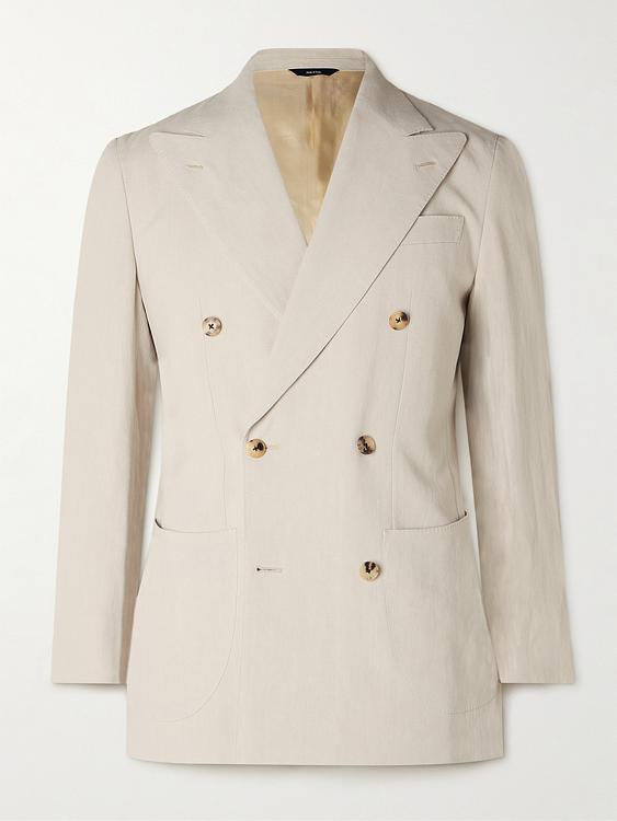 White double-breasted suit jacket from Thom Sweeney
