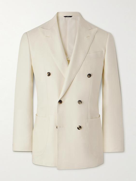 Beige double-breasted blazer from Thom Sweeney