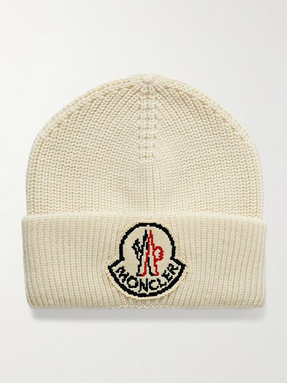 Print beige beanie from Moncler