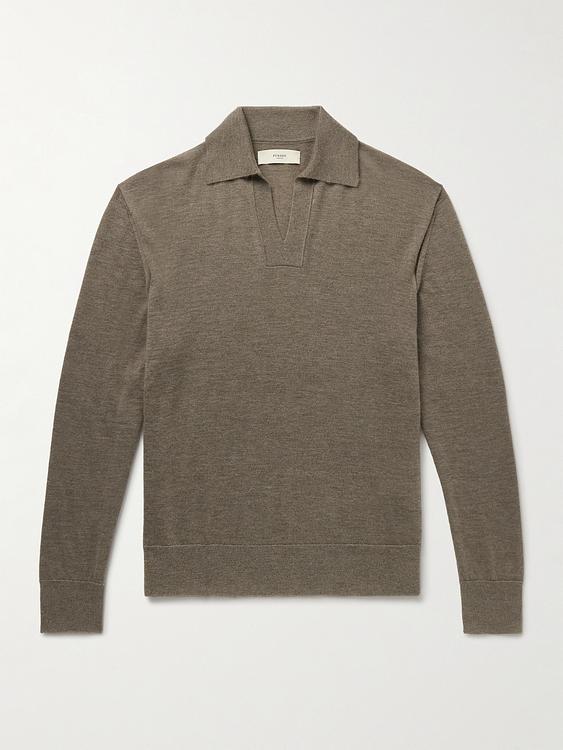 Taupe long sleeve polo shirt from Purdey