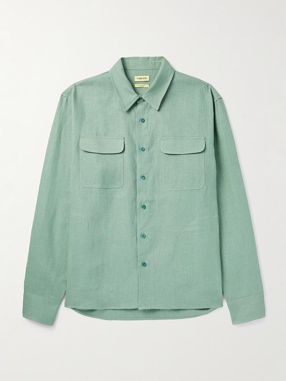 Teal overshirt from De Bonne Facture