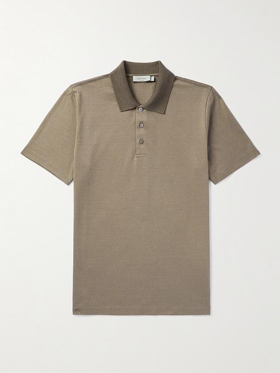 Taupe short sleeve polo shirt from Canali