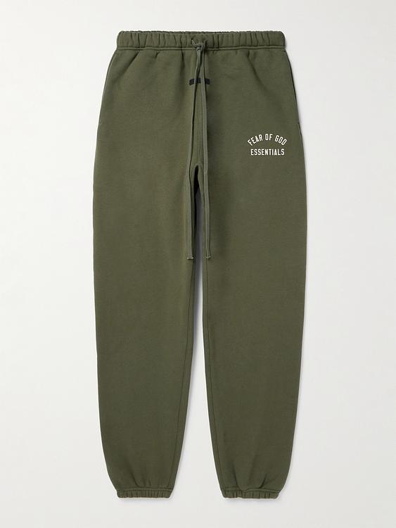 Dark green sweatpants from Fear Of God Essentials