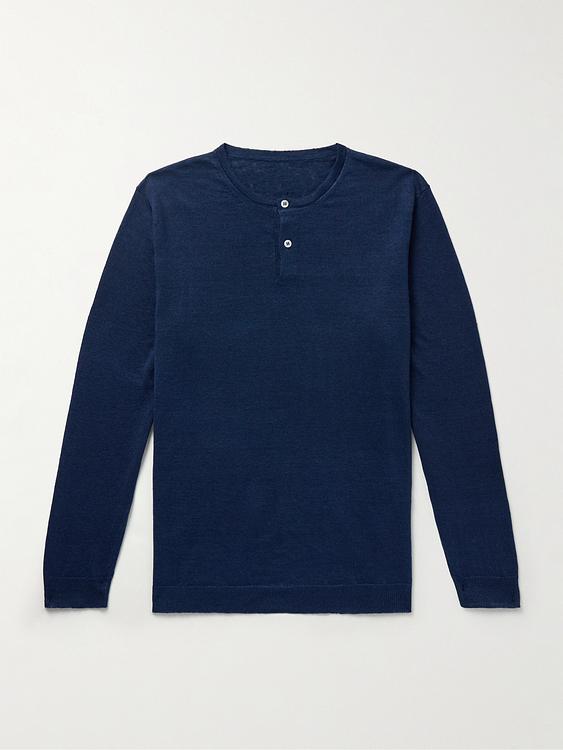 Dark blue henley shirt from Anderson & Sheppard