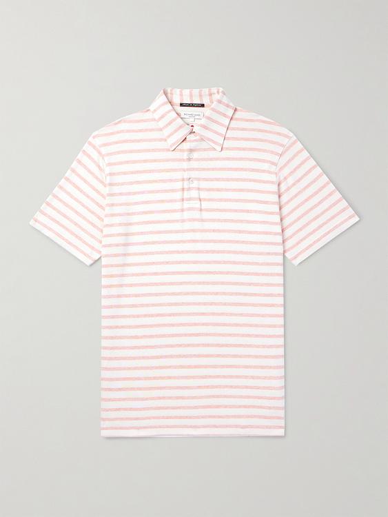 Striped white short sleeve polo shirt from Richard James