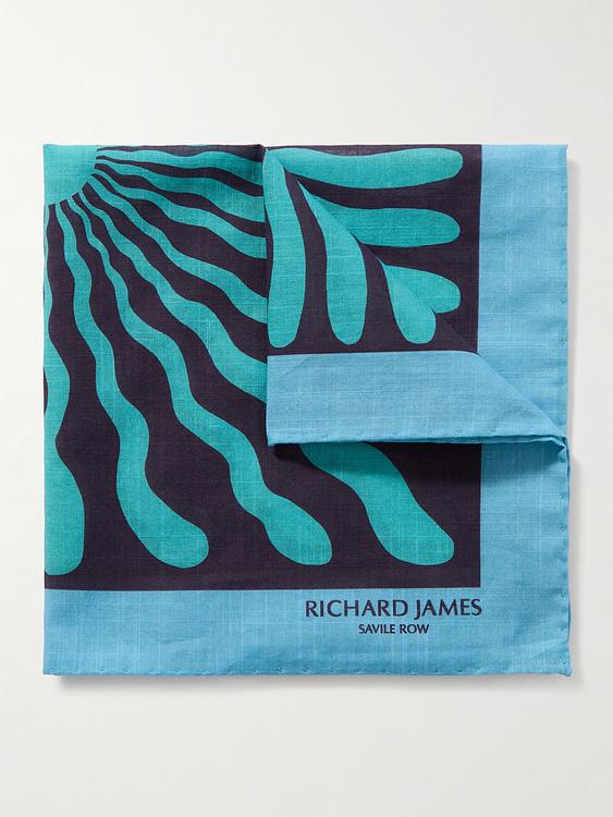 Print teal pocket square from Richard James