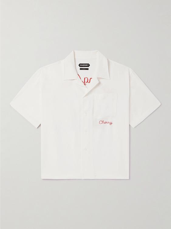 Print white short sleeve polo shirt from Cherry Los Angeles