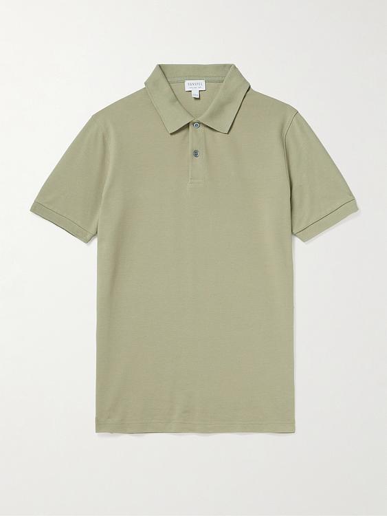 Taupe short sleeve polo shirt from Sunspel