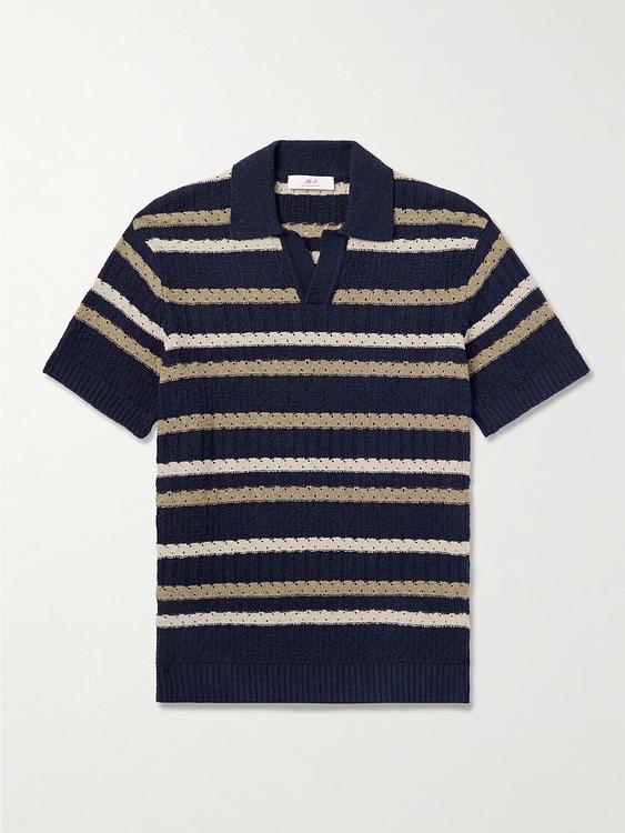 Striped dark blue short sleeve polo shirt from Mr P.