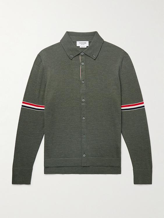 Print dark green cardigan from Thom Browne