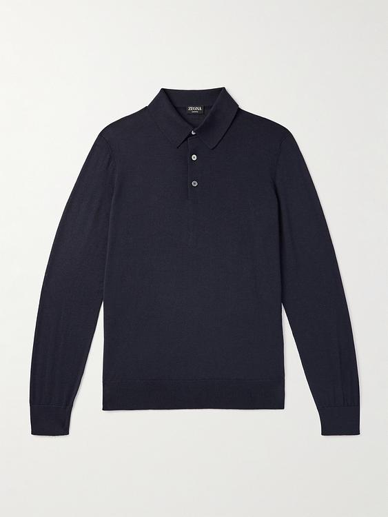 Black long sleeve polo shirt from Zegna