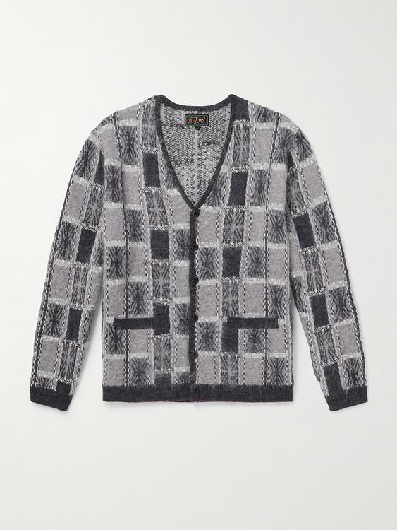 Checkered grey cardigan from Beams Plus
