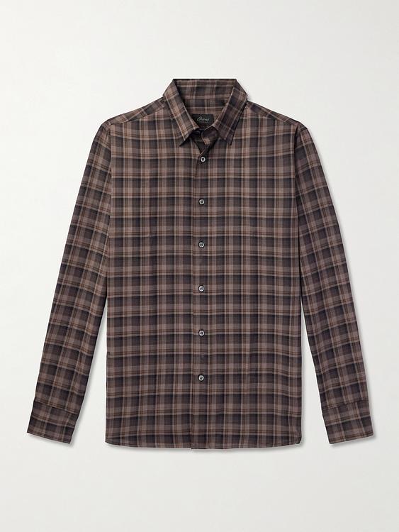 Checkered dark brown flannel shirt from Brioni