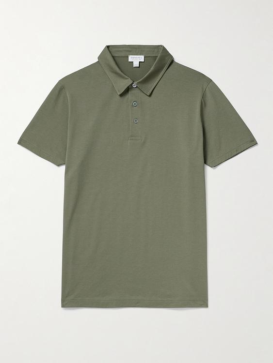 Taupe short sleeve polo shirt from Sunspel