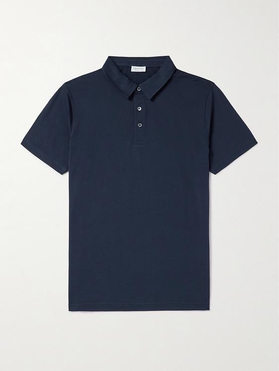 Dark grey short sleeve polo shirt from Sunspel